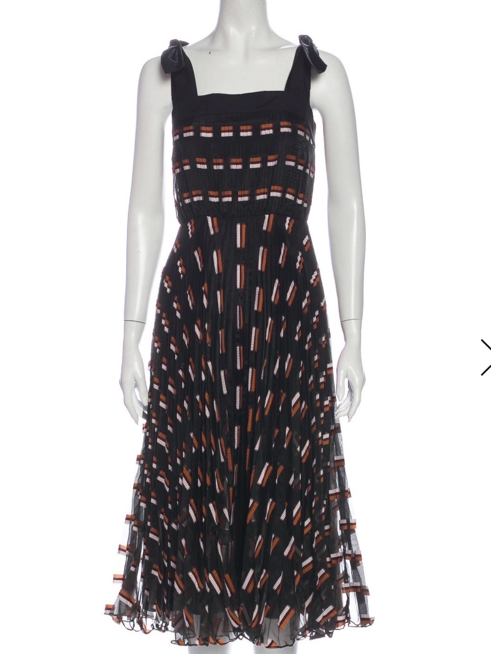 Jason Wu Black Midi Dress with Orange & White Geometric Print